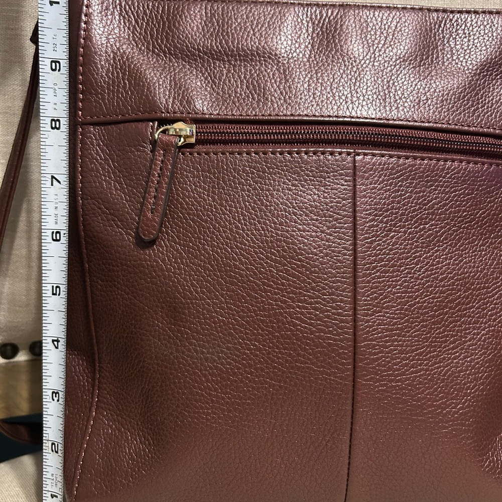 Tignanello Leather Crossbody Bag in Metallic Maroon - Picture 4 of 10